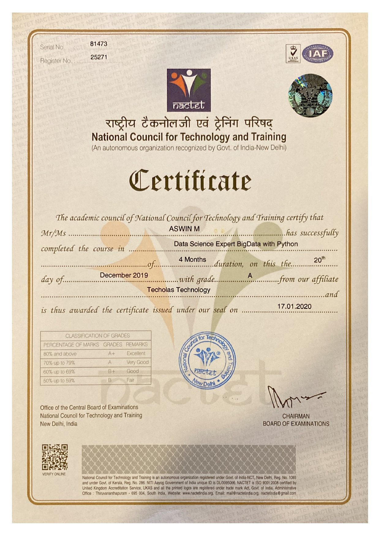 Data Science NACTET Certificate in Kochi and Calicut